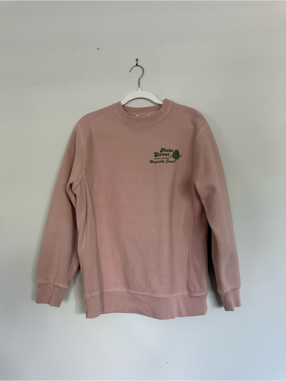 Disney Main Street Confectionary Pink Crewneck Sweatshirt with Vintage Logo